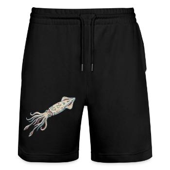 Bestickter Tintenfisch – Meeresmotiv (gedruckt) - Stanley/Stella Unisex Bio Joggingshorts Trainer  - Schwarz - Vorne - Nik (191cm) & Marisol (170cm)