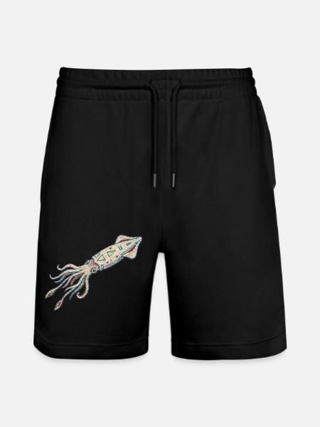 Embroidered squid – sea design (printed) - Stanley/Stella Trainer Unisex Organic Jogging Shorts - black