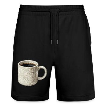 Bestickter Filterkaffee – Lungo (gedruckt) - Stanley/Stella Unisex Bio Joggingshorts Trainer  - Schwarz - Vorne - Nik (191cm) & Marisol (170cm)