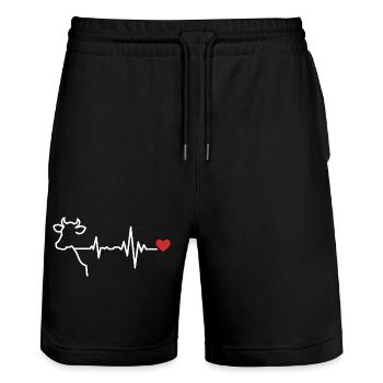 Kuh Herzschlag Linien-Design - Stanley/Stella Unisex Bio Joggingshorts Trainer  - Schwarz - Vorne - Nik (191cm) & Marisol (170cm)