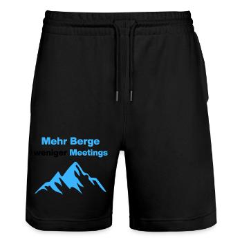 More mountains, fewer meetings, holidays, office - Stanley/Stella Trainer Unisex Organic Jogging Shorts - black - Front - Nik (191cm) & Marisol (170cm)