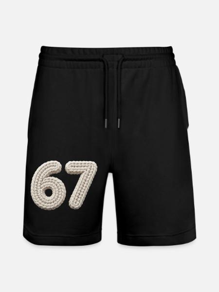 67 Memes – Knitted Number in Beige - Stanley/Stella Trainer Unisex Organic Jogging Shorts - black