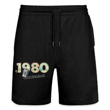 1980 Jahrgang Retro Vintage – Kassette – Cool Olds - Stanley/Stella Unisex Bio Joggingshorts Trainer  - Schwarz - Vorne - Nik (191cm) & Marisol (170cm)