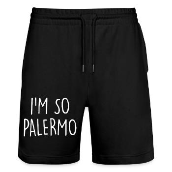 Palermo Italy Italien - Stanley/Stella Unisex Bio Joggingshorts Trainer  - Schwarz - Vorne - Nik (191cm) & Marisol (170cm)