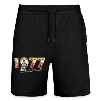 1977 Vintage Retro – Cassette – Cool Olds - Stanley/Stella Trainer Unisex Organic Jogging Shorts - black - Front - Nik (191cm) & Marisol (170cm)