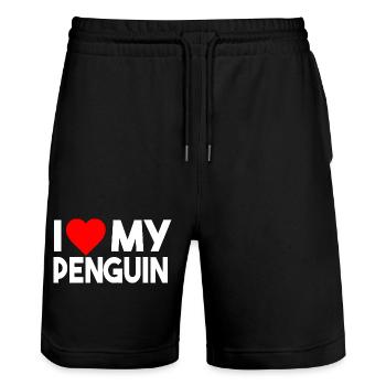 J’adore mon couple amoureux drôles d’animaux pingouins Matchi - Short de jogging bio TRAINER Stanley/Stella unisexe - noir - Devant - Nik (191cm) & Marisol (170cm)