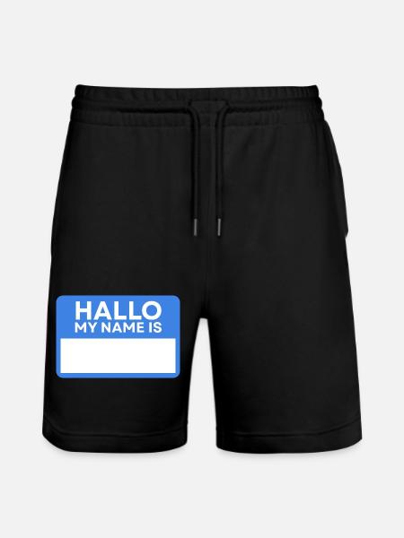 Hello Name Blue Name Badge - Stanley/Stella Trainer Unisex Organic Jogging Shorts - black