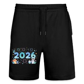 Conception de la célébration du réveillon du Nouvel An 2026 - Short de jogging bio TRAINER Stanley/Stella unisexe - noir - Devant - Nik (191cm) & Marisol (170cm)