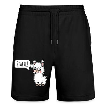 Bleibt Stabil! So wie das kleine Lama - Stanley/Stella Unisex Bio Joggingshorts Trainer  - Schwarz - Vorne - Nik (191cm) & Marisol (170cm)