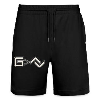 Gott ist größer Symbol | Minimal Faith - Stanley/Stella Unisex Bio Joggingshorts Trainer  - Schwarz - Vorne - Nik (191cm) & Marisol (170cm)