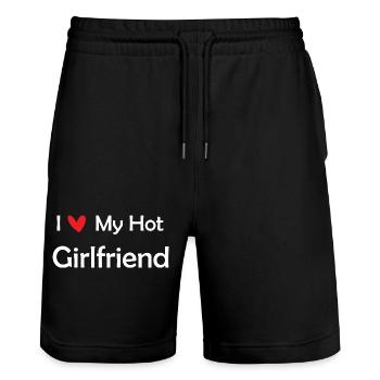 J'aime ma copine sexy - Short de jogging bio TRAINER Stanley/Stella unisexe - noir - Devant - Nik (191cm) & Marisol (170cm)