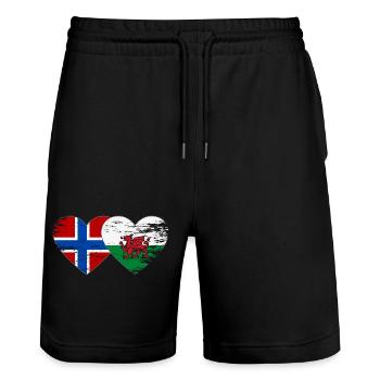Norway Wales flag heart used - Stanley/Stella Trainer Unisex Organic Jogging Shorts - black - Front - Nik (191cm) & Marisol (170cm)