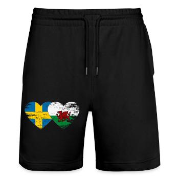 Schweden Wales Flagge Herz used - Stanley/Stella Unisex Bio Joggingshorts Trainer  - Schwarz - Vorne - Nik (191cm) & Marisol (170cm)