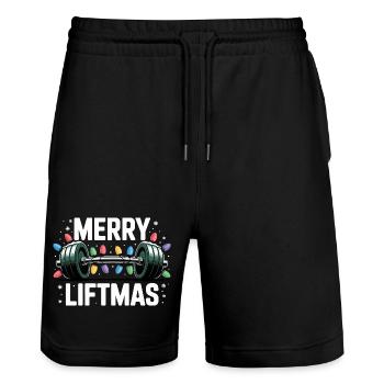 Barbe d’haltérophilie de Noël Merry Liftmas - Short de jogging bio TRAINER Stanley/Stella unisexe - noir - Devant - Nik (191cm) & Marisol (170cm)