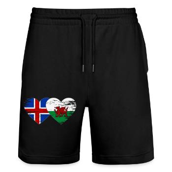 Iceland Wales flag heart used - Stanley/Stella Trainer Unisex Organic Jogging Shorts - black - Front - Nik (191cm) & Marisol (170cm)