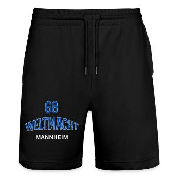 68 Weltmacht Mannheim - Stanley/Stella Unisex Bio Joggingshorts Trainer  - Schwarz - Vorne - Nik (191cm) & Marisol (170cm)