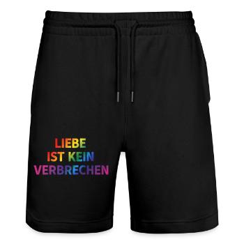 Liebe ist kein Verbrechen – Klare Botschaft - Stanley/Stella Unisex Bio Joggingshorts Trainer  - Schwarz - Vorne - Nik (191cm) & Marisol (170cm)