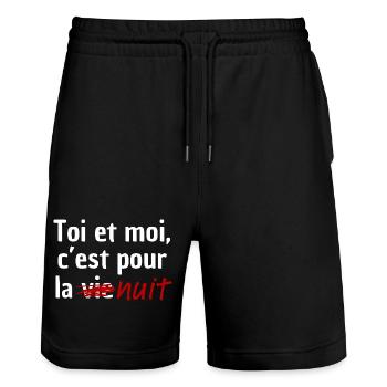 You and I, it's for the night - Stanley/Stella Trainer Unisex Organic Jogging Shorts - black - Front - Nik (191cm) & Marisol (170cm)