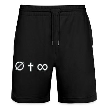 Symbolic Cross Infinity Design - Stanley/Stella Trainer Unisex Organic Jogging Shorts - black - Front - Nik (191cm) & Marisol (170cm)