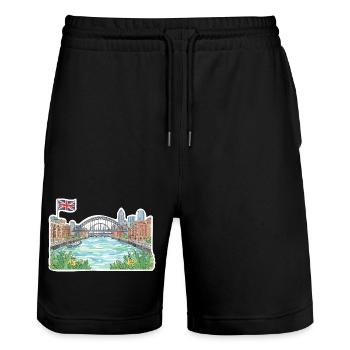 Newcastle Skyline Tyne Bridge Sage Gateshead Art - Stanley/Stella Trainer Unisex Organic Jogging Shorts - black - Front - Nik (191cm) & Marisol (170cm)