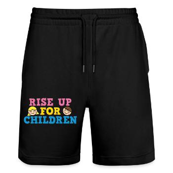 Graphique mignon de défense des enfants Rise Up For Children - Short de jogging bio TRAINER Stanley/Stella unisexe - noir - Devant - Nik (191cm) & Marisol (170cm)