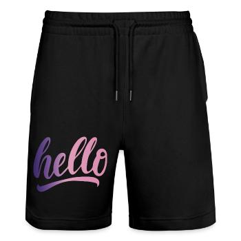 Hello greeting cheerful gradient writing - Stanley/Stella Trainer Unisex Organic Jogging Shorts - black - Front - Nik (191cm) & Marisol (170cm)