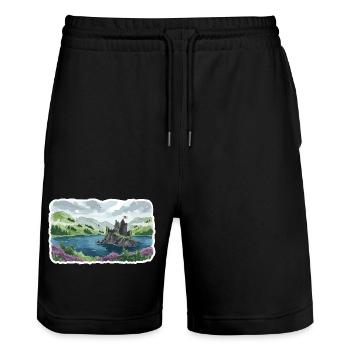Schottische Highlands Eilean Donan Castle Loch Art - Stanley/Stella Unisex Bio Joggingshorts Trainer  - Schwarz - Vorne - Nik (191cm) & Marisol (170cm)