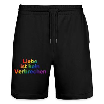 Love Is Not a Crime – Pride Statement - Stanley/Stella Trainer Unisex Organic Jogging Shorts - black - Front - Nik (191cm) & Marisol (170cm)