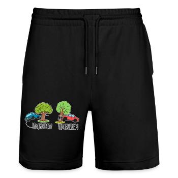 Mit dem Auto den Baum umfahren oder umfahren? - Stanley/Stella Unisex Bio Joggingshorts Trainer  - Schwarz - Vorne - Nik (191cm) & Marisol (170cm)