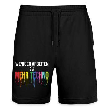 Less work, more techno – Rave Statement - Stanley/Stella Trainer Unisex Organic Jogging Shorts - black - Front - Nik (191cm) & Marisol (170cm)