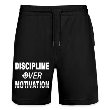 Discipline Over Motivation - Bold Fitness Design - Stanley/Stella Trainer Unisex Organic Jogging Shorts - black - Front - Nik (191cm) & Marisol (170cm)