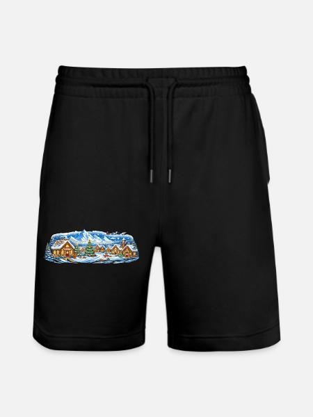 Winterdorf im Weihnachtsglanz - Stanley/Stella Unisex Bio Joggingshorts Trainer  - Schwarz