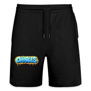 Graffiti CHARLES Name Geschenk Ideal Druckbar s - Stanley/Stella Unisex Bio Joggingshorts Trainer  - Schwarz - Vorne - Nik (191cm) & Marisol (170cm)