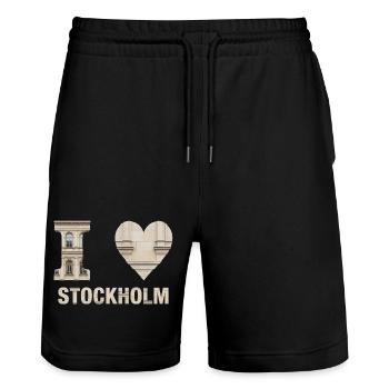 I Love Stockholm – Nordic Architectural Design - Stanley/Stella Trainer Unisex Organic Jogging Shorts - black - Front - Nik (191cm) & Marisol (170cm)