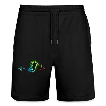 handball herzschlag - Stanley/Stella Unisex Bio Joggingshorts Trainer  - Schwarz - Vorne - Nik (191cm) & Marisol (170cm)