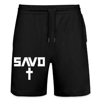 Erlöstes Kreuz Bibel Christlicher Glaube Jesus Erl - Stanley/Stella Unisex Bio Joggingshorts Trainer  - Schwarz - Vorne - Nik (191cm) & Marisol (170cm)