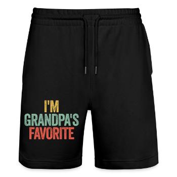 Petit-enfant préféré Lustig Je suis le préféré de Papy - Short de jogging bio TRAINER Stanley/Stella unisexe - noir - Devant - Nik (191cm) & Marisol (170cm)