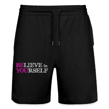 Believe In Yourself - Pink Scribble White - Stanley/Stella Trainer Unisex Organic Jogging Shorts - black - Front - Nik (191cm) & Marisol (170cm)
