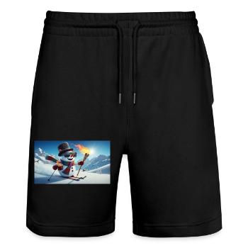 Schneemann Skifahrer mit Feuerfackel - Stanley/Stella Unisex Bio Joggingshorts Trainer  - Schwarz - Vorne - Nik (191cm) & Marisol (170cm)