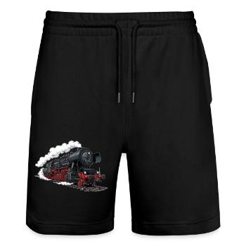 Steam locomotive 52 8154 - Stanley/Stella Trainer Unisex Organic Jogging Shorts - black - Front - Nik (191cm) & Marisol (170cm)