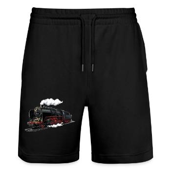 Dampflok Retro-Illustration - Stanley/Stella Unisex Bio Joggingshorts Trainer  - Schwarz - Vorne - Nik (191cm) & Marisol (170cm)