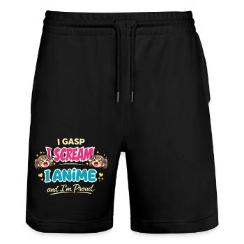 Anime Fangirl Screams Anime Reaction - Stanley/Stella Trainer Unisex Organic Jogging Shorts - black - Front - Nik (191cm) & Marisol (170cm)