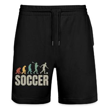 Football Evolution | Soccer Evolution - Stanley/Stella Trainer Unisex Organic Jogging Shorts - black - Front - Nik (191cm) & Marisol (170cm)