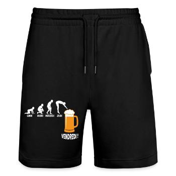 Work week around Friday beer - Stanley/Stella Trainer Unisex Organic Jogging Shorts - black - Front - Nik (191cm) & Marisol (170cm)