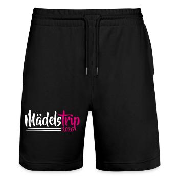 Mädelstrip 2026 Girls Trip Mädelstour Mädlstrip - Stanley/Stella Unisex Bio Joggingshorts Trainer  - Schwarz - Vorne - Nik (191cm) & Marisol (170cm)