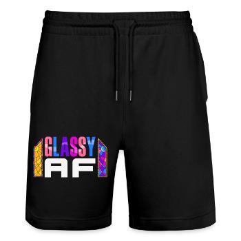 Buntglas-kunst Buntglas-künstler - Stanley/Stella Unisex Bio Joggingshorts Trainer  - Schwarz - Vorne - Nik (191cm) & Marisol (170cm)