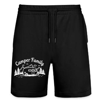 Camper Family Campingbus Berge Abenteuer - Stanley/Stella Unisex Bio Joggingshorts Trainer  - Schwarz - Vorne - Nik (191cm) & Marisol (170cm)