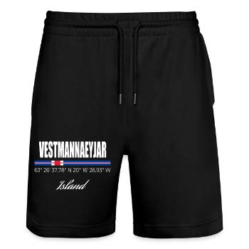 Vestmannaeyjar - Stanley/Stella Trainer Unisex Organic Jogging Shorts - black - Front - Nik (191cm) & Marisol (170cm)