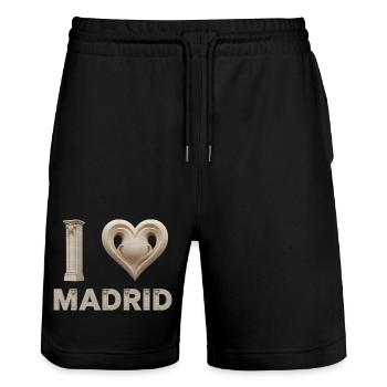 J’aime Madrid – Architecture monumentale - Short de jogging bio TRAINER Stanley/Stella unisexe - noir - Devant - Nik (191cm) & Marisol (170cm)