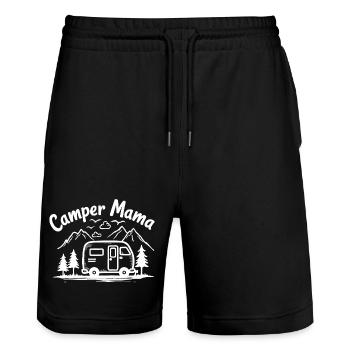 Camper Mama Abenteuer Berge Campingbus - Stanley/Stella Unisex Bio Joggingshorts Trainer  - Schwarz - Vorne - Nik (191cm) & Marisol (170cm)